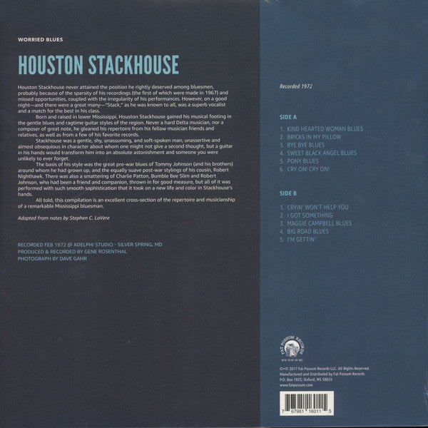 Houston Stackhouse : Worried Blues (LP, Album, RE)