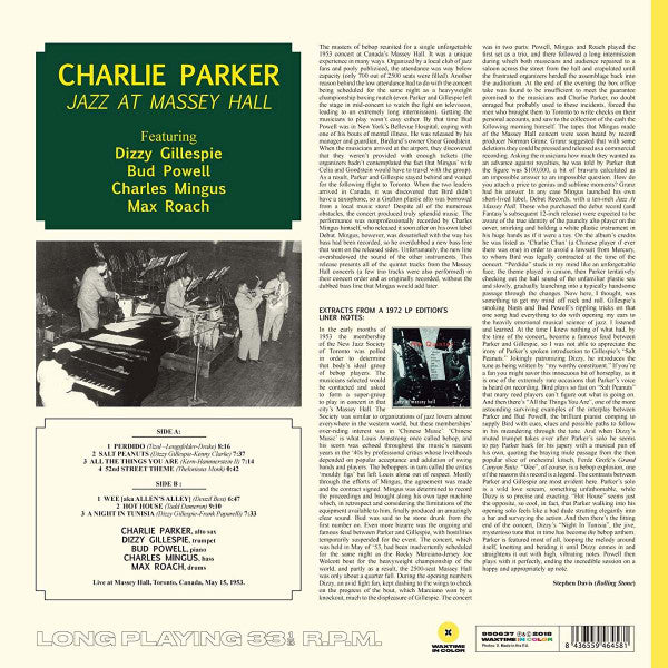 Charlie Parker Featuring Dizzy Gillespie, Bud Powell, Charles Mingus, Max Roach : Jazz At Massey Hall (LP,Album,Limited Edition,Reissue,Remastered)