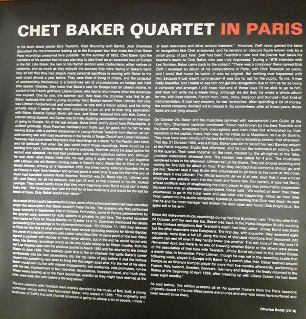 Chet Baker Quartet : In Paris (2xLP, Comp, Ltd, 180)