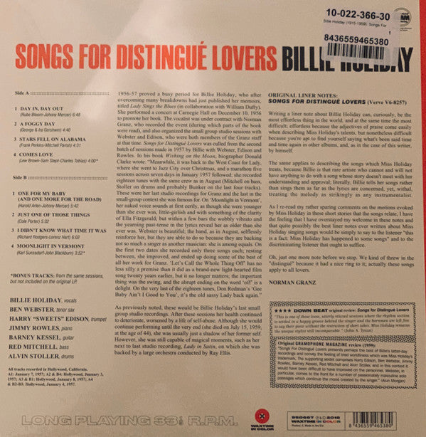 Billie Holiday : Songs For Distingué Lovers (LP, Album, Ltd, Red)