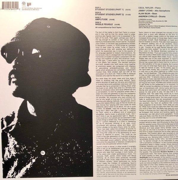 Cecil Taylor : The Great Paris Concert (LP,Album,Record Store Day,Limited Edition,Reissue,Remastered,Special Edition)