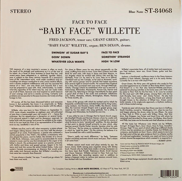 'Baby Face' Willette : Face To Face (LP,Album,Reissue,Stereo)