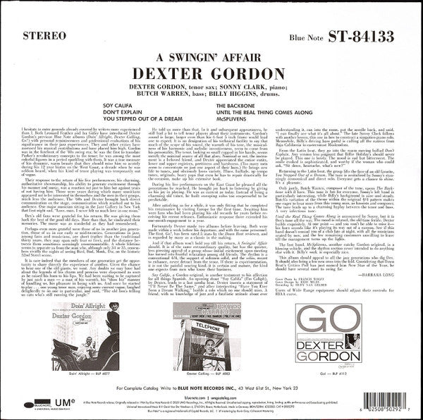 Dexter Gordon : A Swingin' Affair (LP, Album, RE, 180)