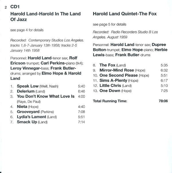 Harold Land : Four Classic Albums (2xCD, Comp, RM)