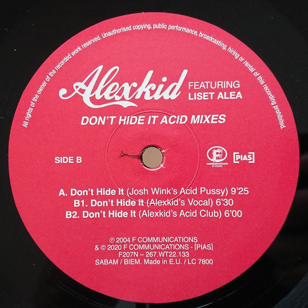 Alexkid Featuring Lissette Alea : Don't Hide It (Acid Mixes) (12", Ltd, RE, RM)