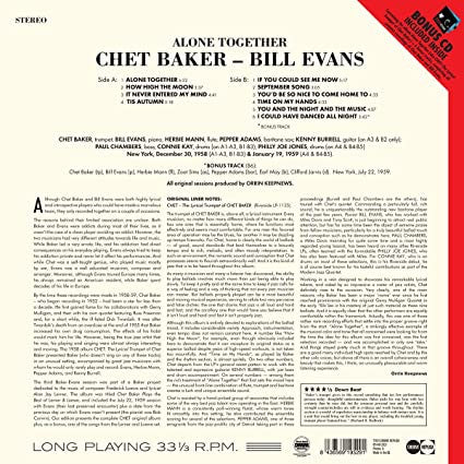 Chet Baker - Bill Evans : Alone Together (LP, Album, DMM)