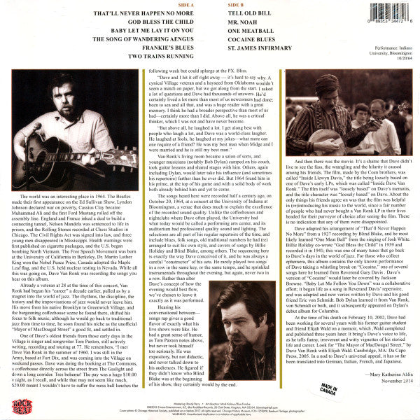 Dave Van Ronk : Hear Me Howl - Live 1964 (LP, Album, Ltd)