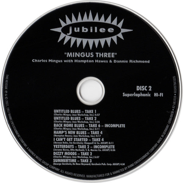 Charles Mingus With Hampton Hawes And Dannie Richmond : Mingus Three (2xCD, Album, Dlx, RE, RM)