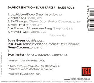 Dave Green Trio + Evan Parker : Raise Four (CD, Album)