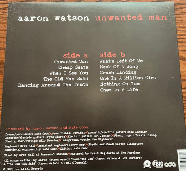 Aaron Watson (2) : Unwanted Man (LP,Album,Stereo)