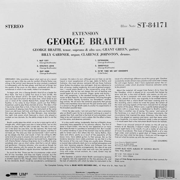 George Braith : Extension (LP, Album, RE, 180)