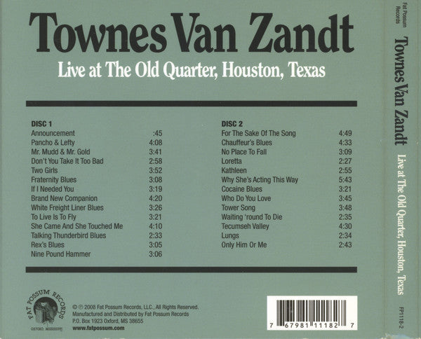 Townes Van Zandt : Live At The Old Quarter, Houston, Texas (2xCD, Album, RE)