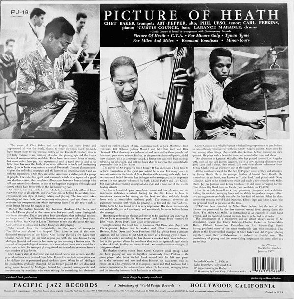 Chet Baker, Art Pepper, Phil Urso : Picture Of Heath (LP,Album,Reissue,Mono)