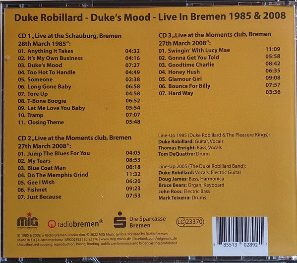 Duke Robillard : Duke's Mood - Live In Bremen 1985 & 2008 (3xCD, Album, Comp)