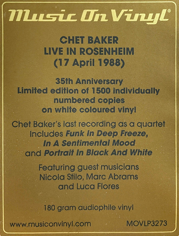 Chet Baker : Chet Baker's Last Recording As Quartet (LP,Album,Limited Edition,Numbered,Reissue,Stereo)