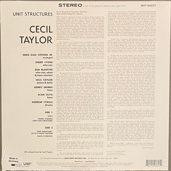 Cecil Taylor : Unit Structures (LP,Album,Reissue,Stereo)