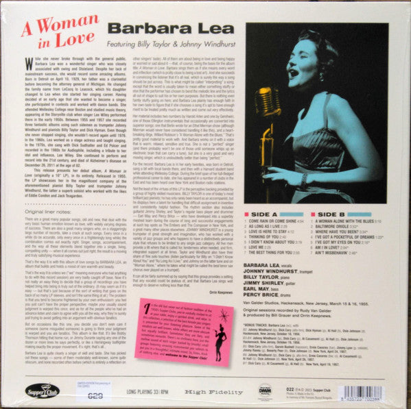 Barbara Lea With Billy Taylor Trio And Johnny Windhurst : A Woman In Love (LP,Album,Limited Edition,Numbered,Reissue)