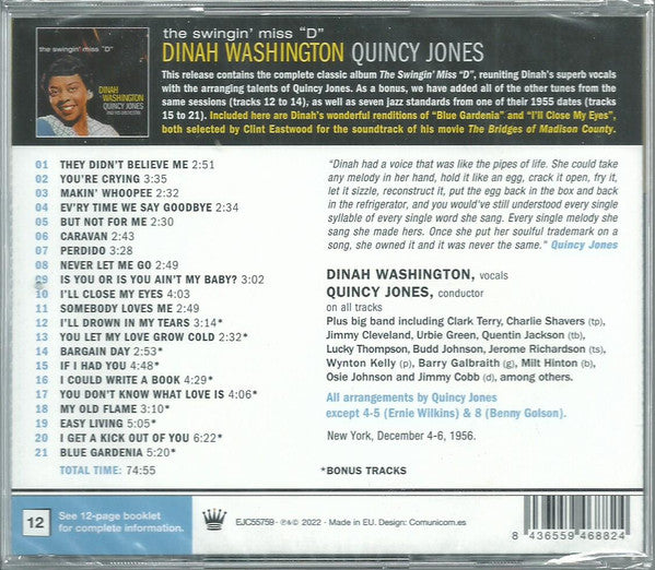 Dinah Washington With Quincy Jones And His Orchestra : The Swingin' Miss "D" (Compilation,Reissue)