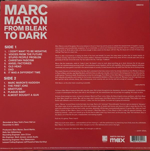 Marc Maron : From Bleak To Dark (LP)