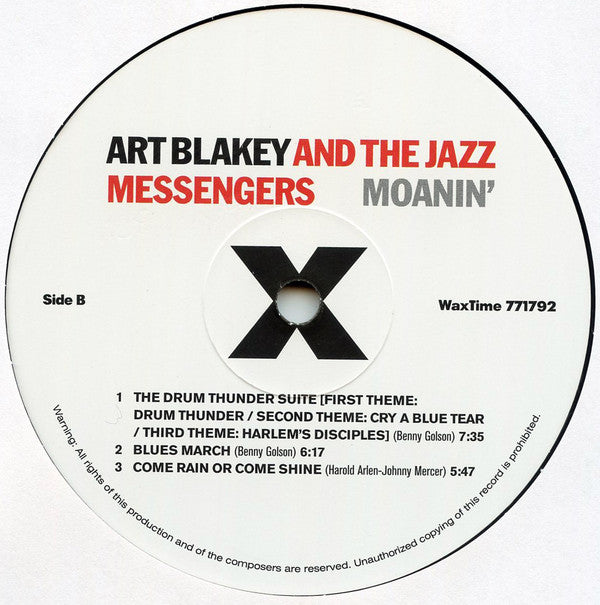 Art Blakey & The Jazz Messengers : Moanin' (LP,Album,Stereo,Limited Edition,Reissue,Remastered)