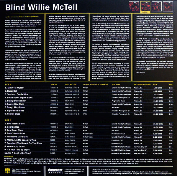 Blind Willie McTell : Volume 2 (Complete Recorded Works In Chronological Order April 17, 1930 To September 14, 1933) (LP, Comp)