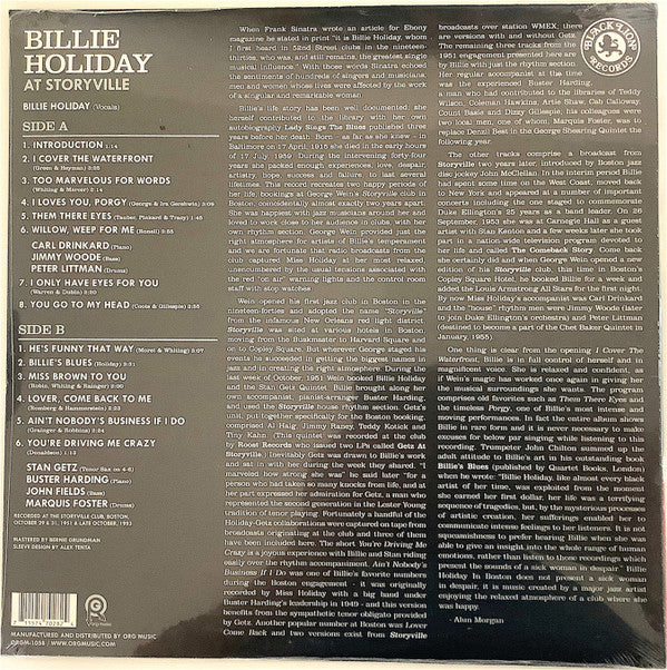 Billie Holiday : Billie Holiday At Storyville (LP,Reissue)