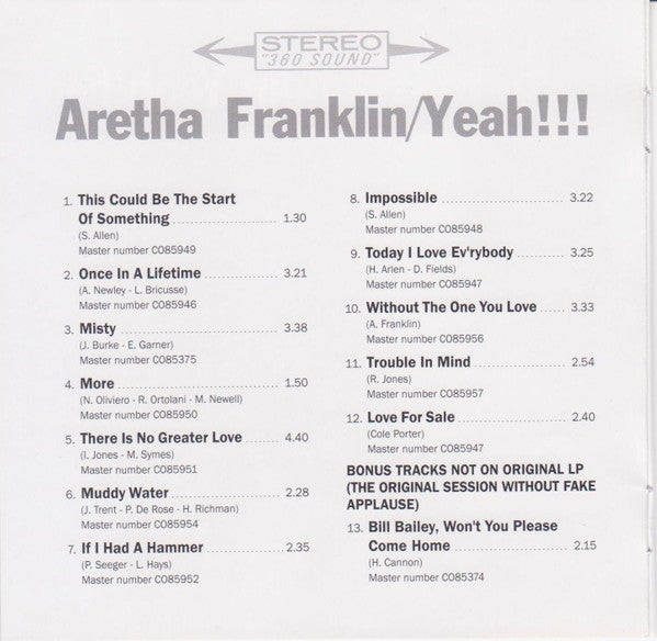 Aretha Franklin : Yeah!!! (Album,Reissue,Remastered,Stereo)