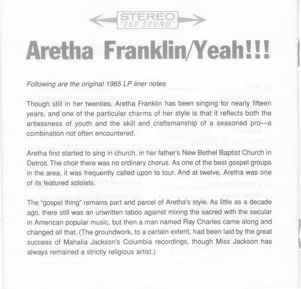 Aretha Franklin : Yeah!!! (Album,Reissue,Remastered,Stereo)