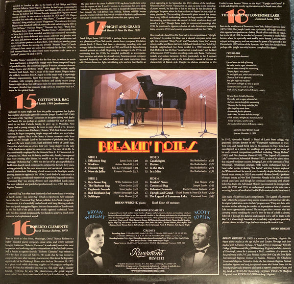 Bryan Wright (3) : Breakin' Notes (Ragtime And Novelty Piano Solos) (LP,Album,Stereo)