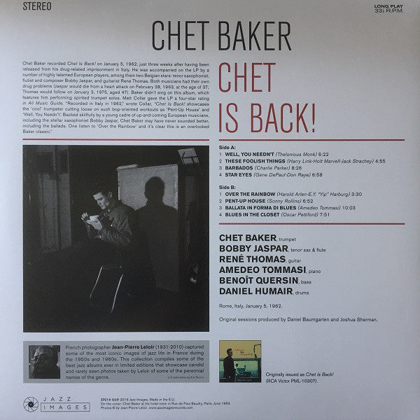 Chet Baker : Chet Is Back! (LP,Album,Limited Edition,Reissue,Stereo)