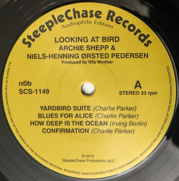 Archie Shepp & Niels-Henning Ørsted Pedersen : Looking At Bird (LP, Album, RE, 180)